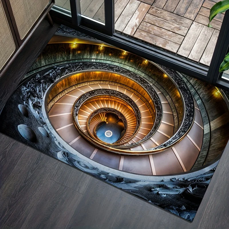 3D Spiral Staircase Rug – Soft, Washable, Non-slip Decorative Carpet for Living Room, Bedroom, Bedside, Door Mat