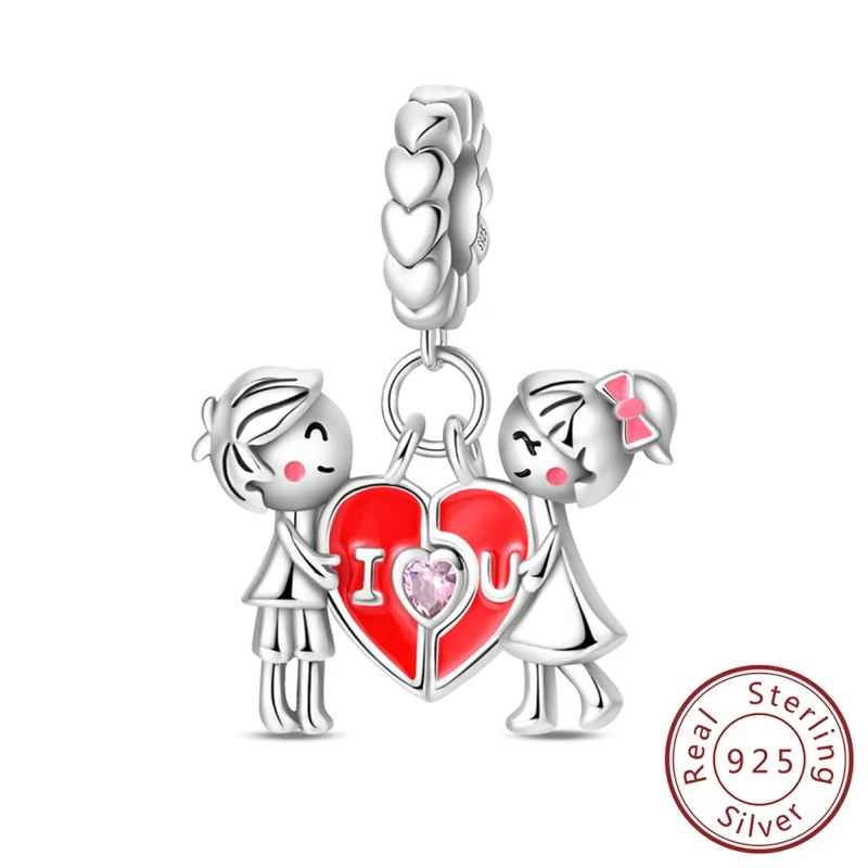 

Original 925 Sterling Silver Newlyweds Charms Beads Sweet Couple Pendant Fit Original Bracelet DIY Jewelry Valentine's Day Gift