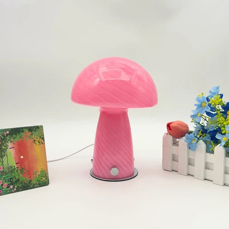 Unnamed store, cream-style striped mushroom table lamp, bedside cover, House bedroom, study, children, living room atmosphere