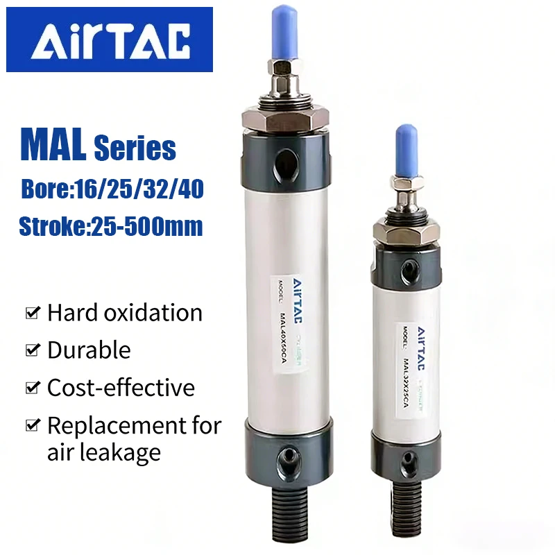 AirTAC Air Pneumatic Cylinders Double Compressed Mal Bore 16/20/25/32/40mm Stroke 25/50/75/100 200 400 Single Lever Air Cylinder