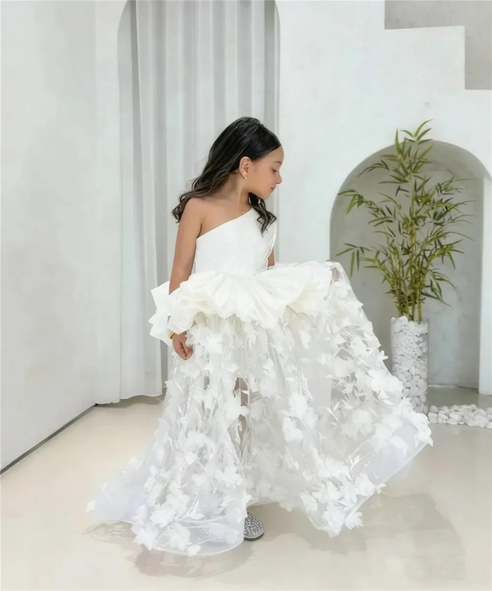 Custom Light Luxury Dress Women Wedding Guest Gown Girls Wedding Gown Birthday Party Gown Pageant One Shoulder Floral Trailing