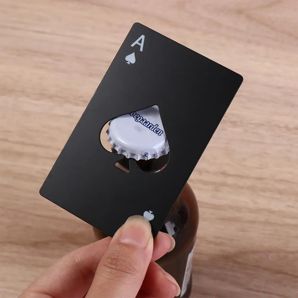 Stainless Steel Bottle Can Opener Silver/Black Spade A Wine Metal Opening Tool Credit Card Size Creative