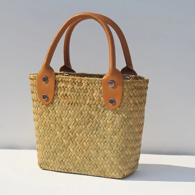 Handmade Straw Woven Bag for Women Summer Seaweed Woven Vegetable Basket Shaped Handbag Leisure Vacation Beach Bag