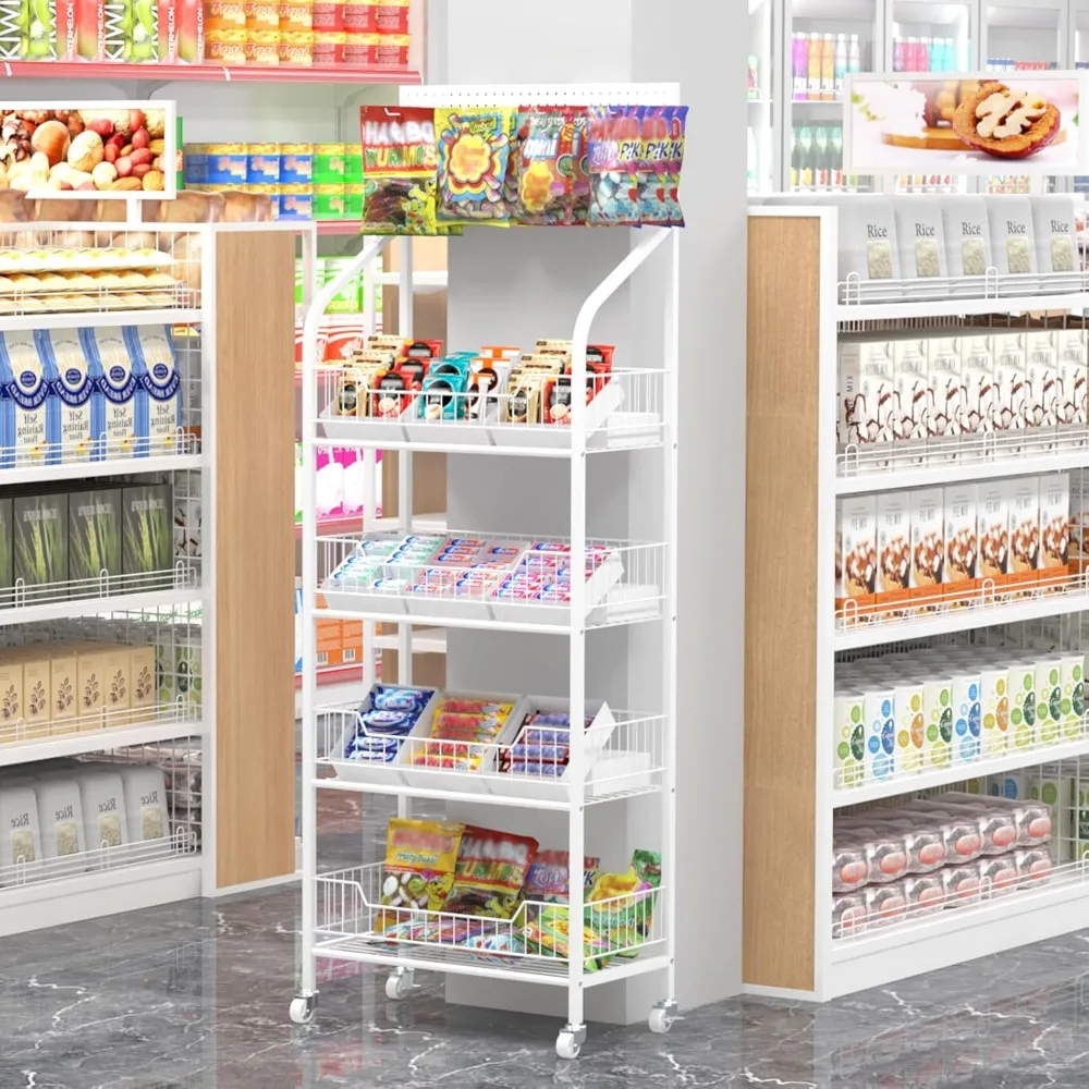 

Retail Candy Snack Display Rack, 4-Tier Black Metal Storage Shelf Brackets ,Home Theater Concession Stand Snack Shelf Organizer
