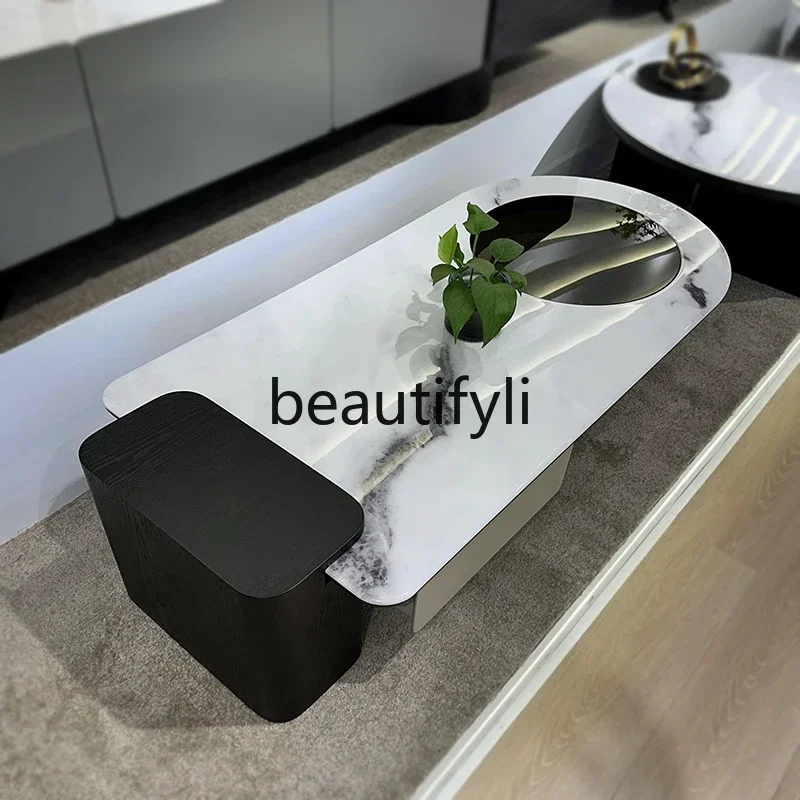 

Panda white marble Italian high-end coffee table 2024 new high-end sense