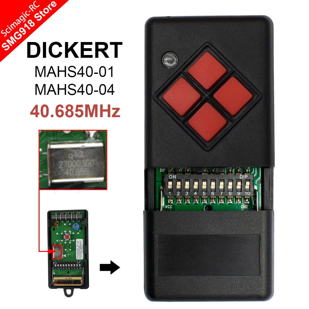 

Hand-held Transmitter DICKERT MAHS40-01 MAHS40-04 40.685 mhz Garage Door Remote Control Compatible For DICKERT Red Key 40mhz