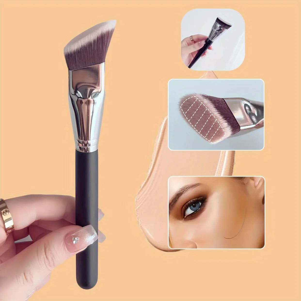 Pincel de Maquiagem Multifuncional com Cabeça Angulada, Design de Tubo Quadrado e Cabeça Plana, Pincel Macio para Contorno, Blush e Bronzer para o Rosto