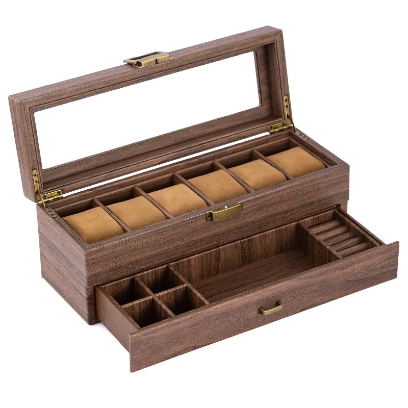 Double Layer Watch Boxes Luxury Wrist Watches Storage Case 6 Slots Portable Watch Jewelry Box Leather Watches Organizer Cases