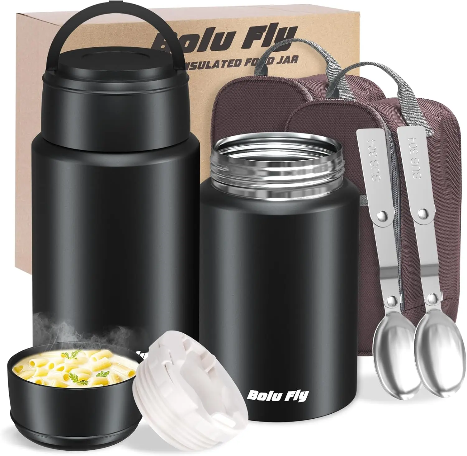 

2 Pack Soup Thermo for Hot Food for Adults, Insulated Food Jar, Stainless Steel Vacuum Thermal Lunch Box Containers with Carry B