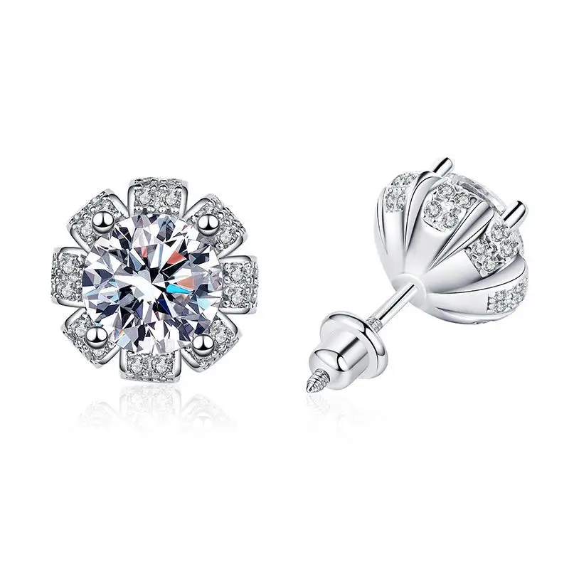 Cross border threaded earrings 1 carat Moissanite earrings Atmospheric petal bullet threaded earplugs Moissan-drill earrings