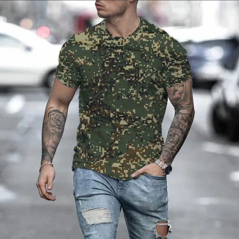 

Outdoor Camo Pattern Men's Sports T-Shirts Summer Short Sleeve 3D Print Fitness Workout Sporty Male Tops 6XL Big Size Casual Tee