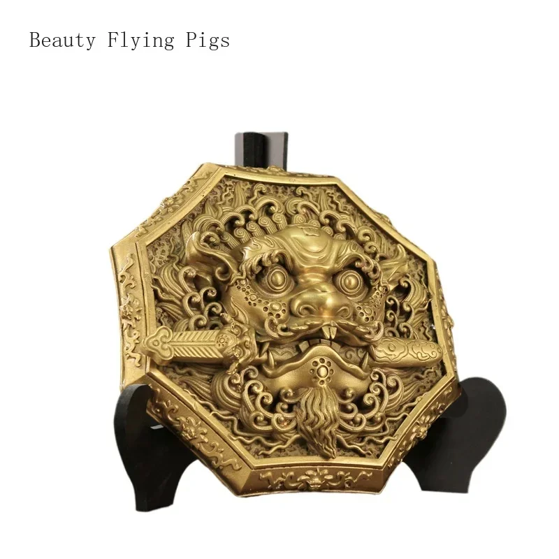 1PCS Yellow Bronze Bagua Mirror Gate Window Feng Shui Lion Tiger Head Brand Swallowing Beast Ornament home accessories