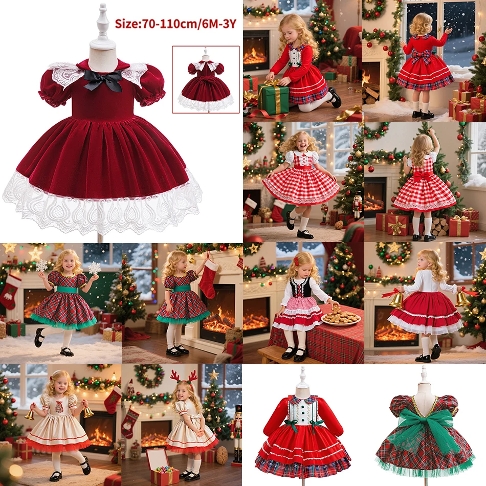 

Новогоднее платье принцессы для маленьких девочек, милый костюм для дня рождения, Рождества, фестиваля, вечеринки, великолепные рождественские платья с кружевным бантом для малышей