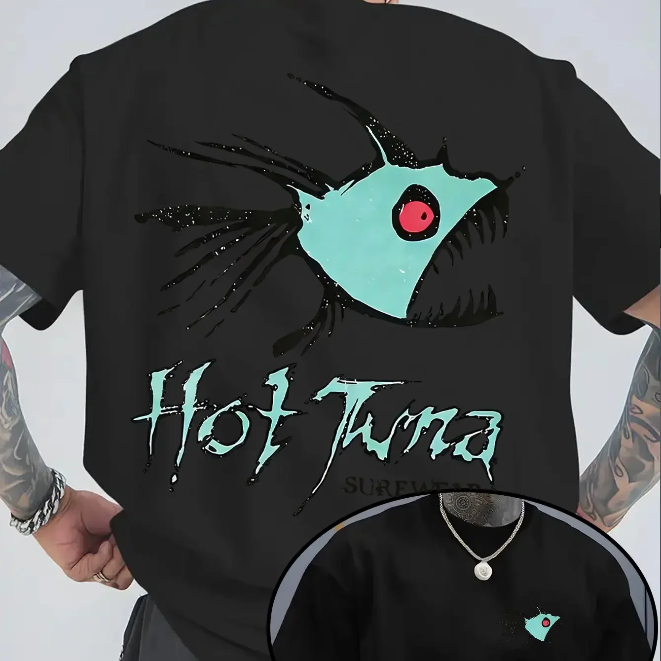 Men's & Unisex Hot Tuna T-Shirt - Short Sleeve Crew Neck Casual Top with Hot Tuna & Fish Print Micro-Stretch Fabric