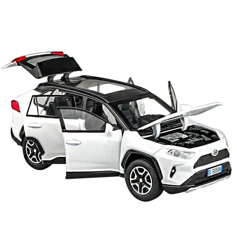 Proportional car model 1:32 RAV4 alloy off-road vehicle six door car model sound and light feedback toy, a gift for children.