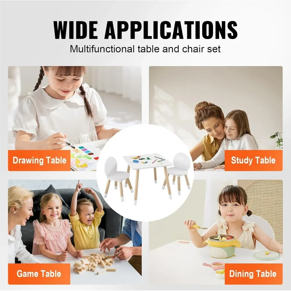 Kids Table and Chairs, Toddler Table and Chair Set, Children Wooden Multi-Activity Table for Play, Art, Craft, Reading