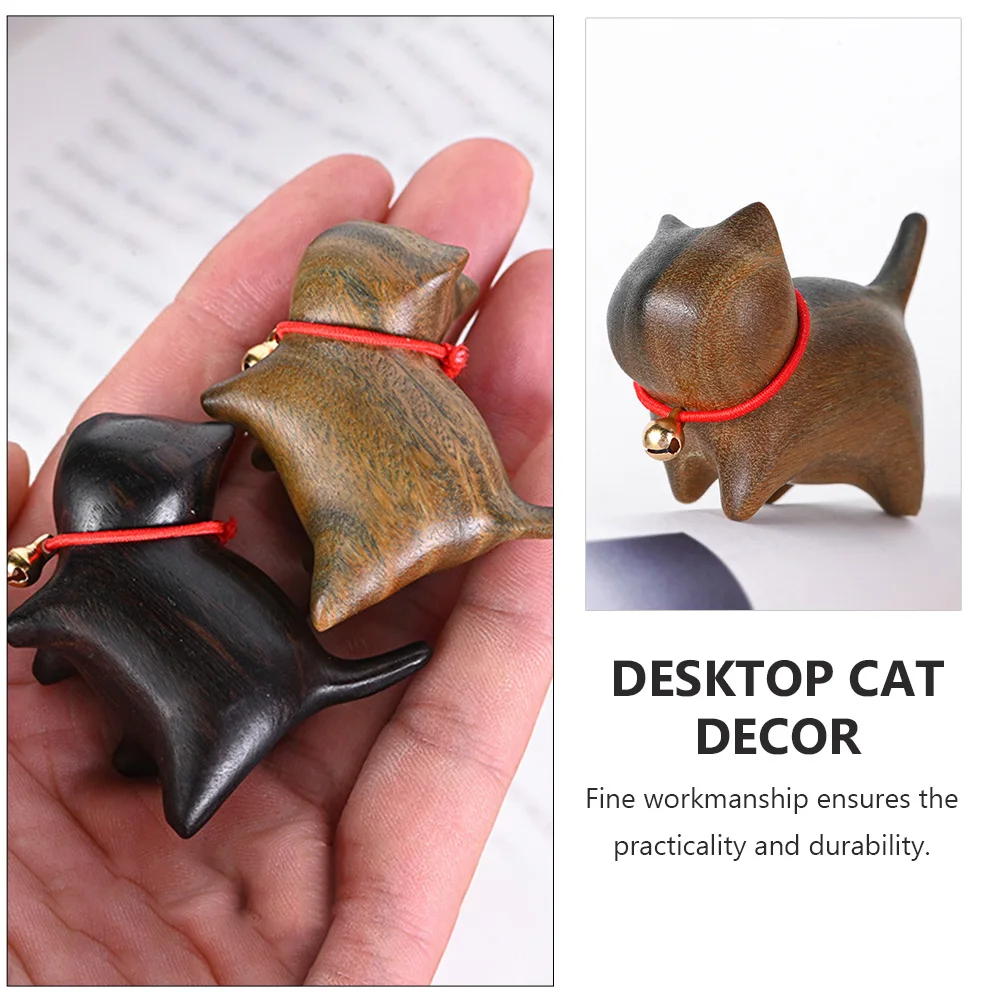 

Green Sandalwood Cat Ornaments Craft Adornment Decor Small Pen Holder Decorations Garden Handmade Carved Cats Desktop Decorate