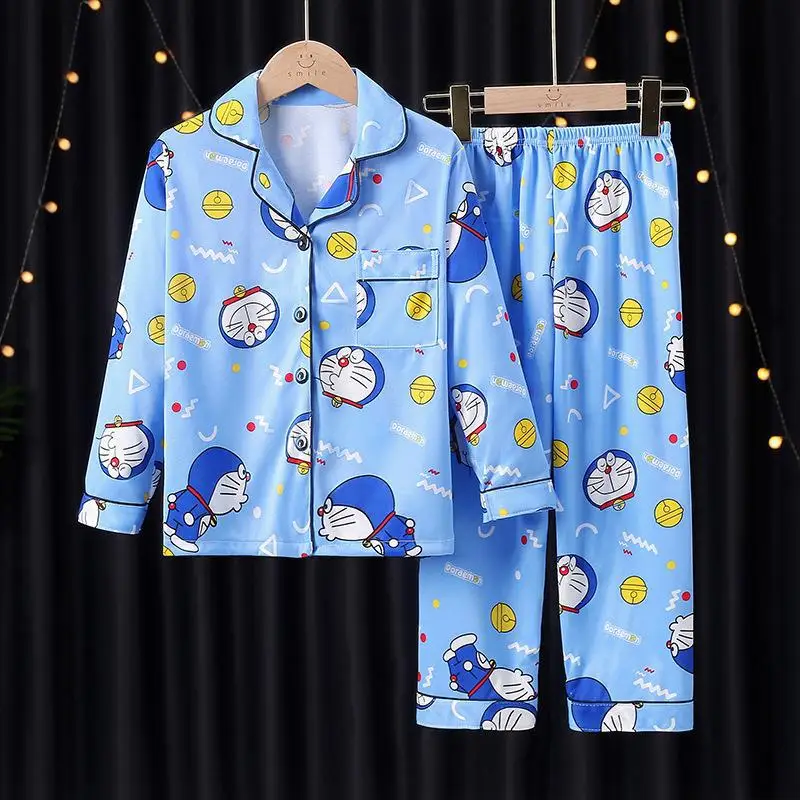 Sanrio Disney Boys Pajamas Sets Long Sleeved Cardigan Lapel Casual Korean Style Pajamas Cartoon Home Clothes Autumn Winter