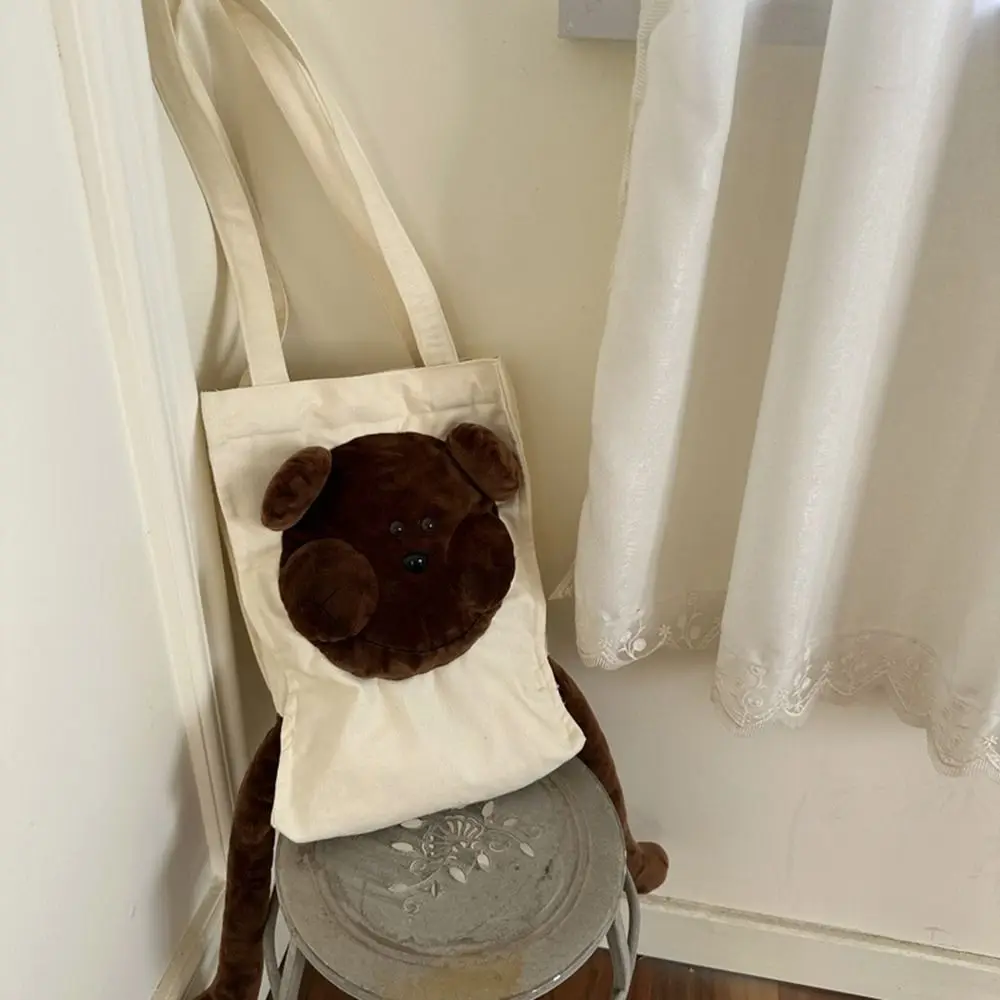 Sac en toile ours en peluche 3D, sac à main de voyage, sac fourre-tout initié au beurre, grande capacité, sac à provisions mignon