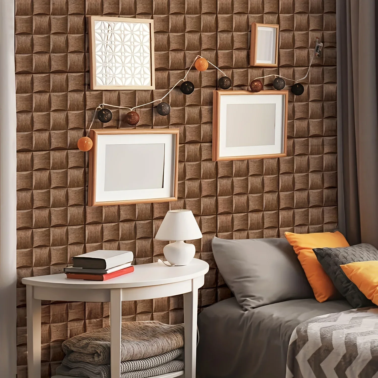 10Pcs Self-Adhesive 3D Brown Wallpaper-Masonry Wood Grain Style Self-Adhesive Wall Panels,Living Room,Bedroom,Kitchen,Bathroom