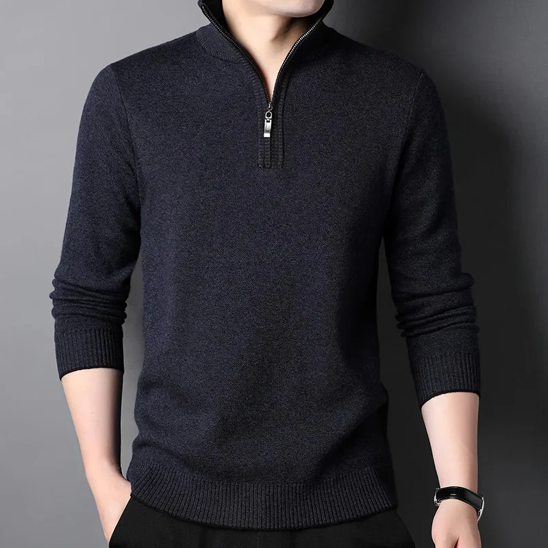 

Men's Sweater Pure Wool Half Zipper Turtleneck Bottoming Shirt High-End Extra Thick Warm Pullover