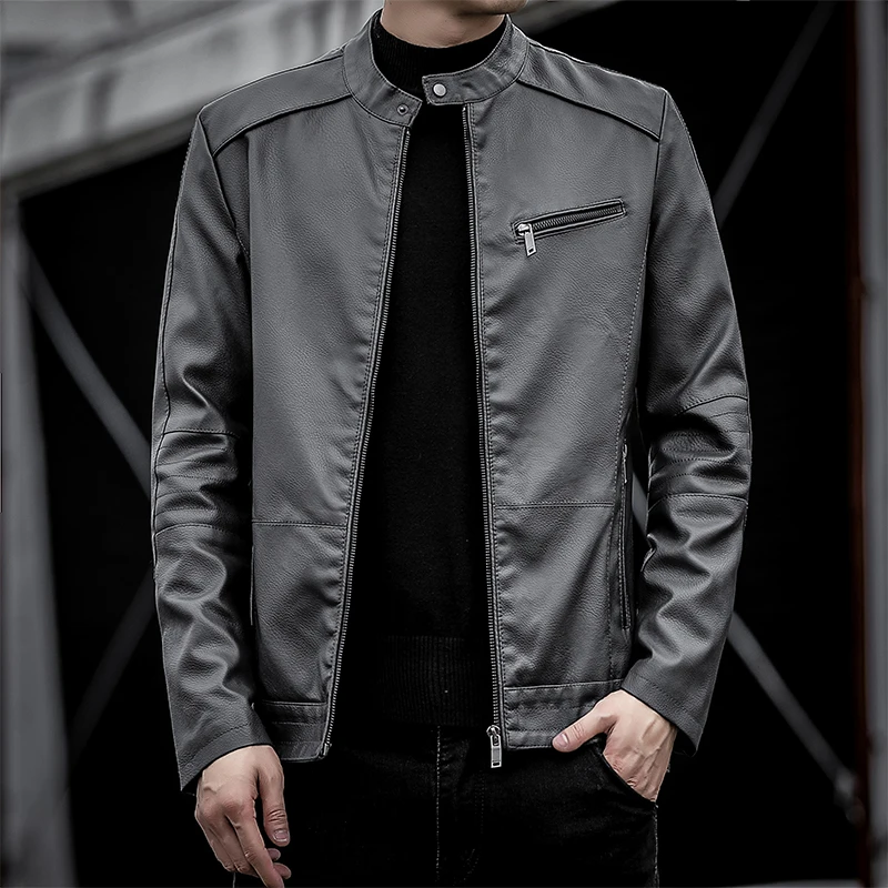 

Korean men's motorcycle jacket slim Fit Pu leather jacket Autumn Winter thin velvet leather jacket Big Size Fashion Streeetwear