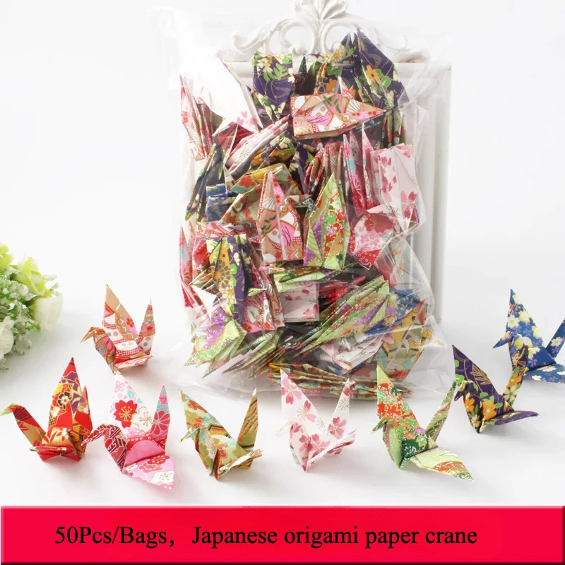 50PCS Japanese Origami Paper Crane Origami Paper 3D Cranes Premade Bird DIY Handmade Mother\'s Day Creative Gifts Decorations
