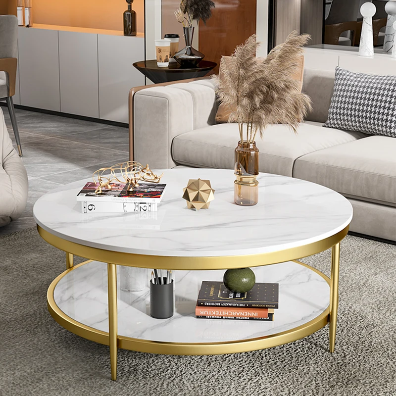 Nordic Gold Side Tables Round Marble Luxury Floor Entryway Coffee Tables Poker Storage Design Mesas Room Decoration GPF45XP