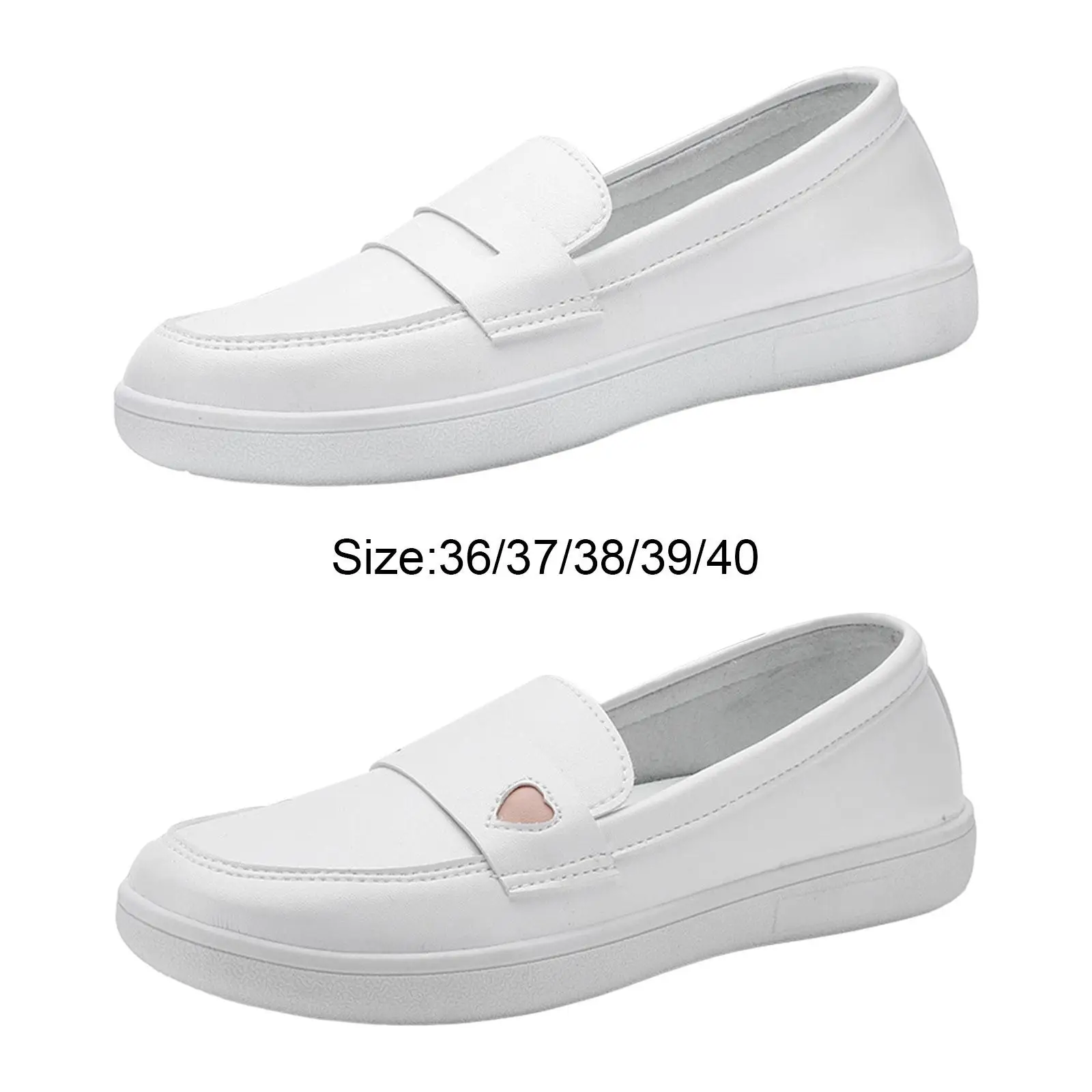 Women's Nursing Shoes Nurse Loafers Casual Shoes White PU Flat Nursing Shoes