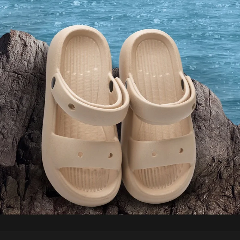 DIY Double Strap Slides Women's Summer Outdoor Strap Sandals Casual Thick Sole Beach Casual Waterproof EVA Herringbone Slippers