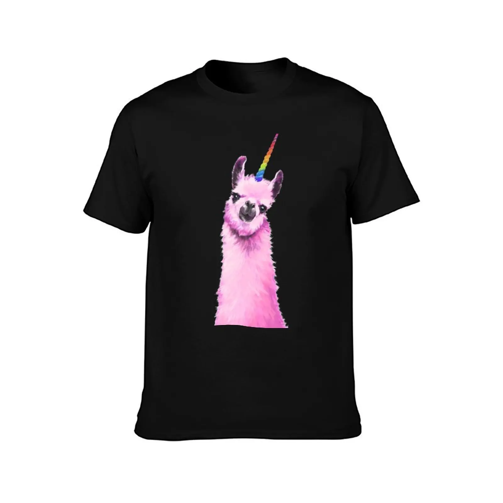 Pink llama Unicorn T-Shirt, Summer Casual Cotton Tee, Oversized Streetwear Tops, Vintage Graphic Print, Loose Fit Short Sleeve