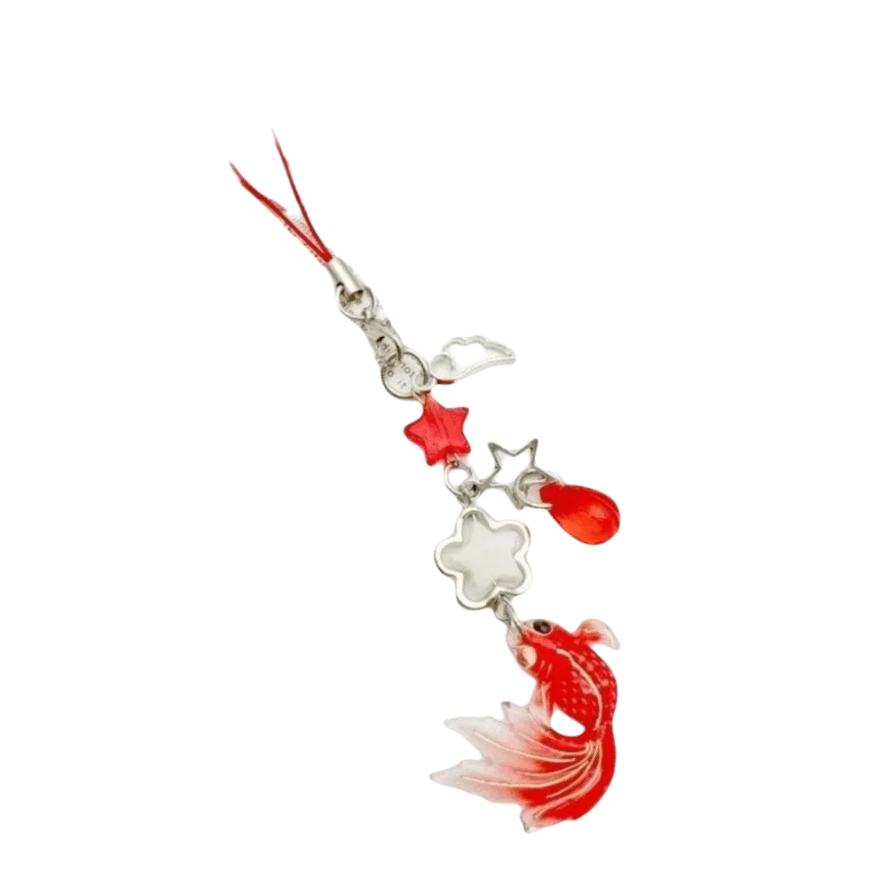 Cute Plastic Lucky Koi Phone Pendant Crystal Beads Unique Mobile Phone Chain Lightweight Simulation Fish Keychain Charms School