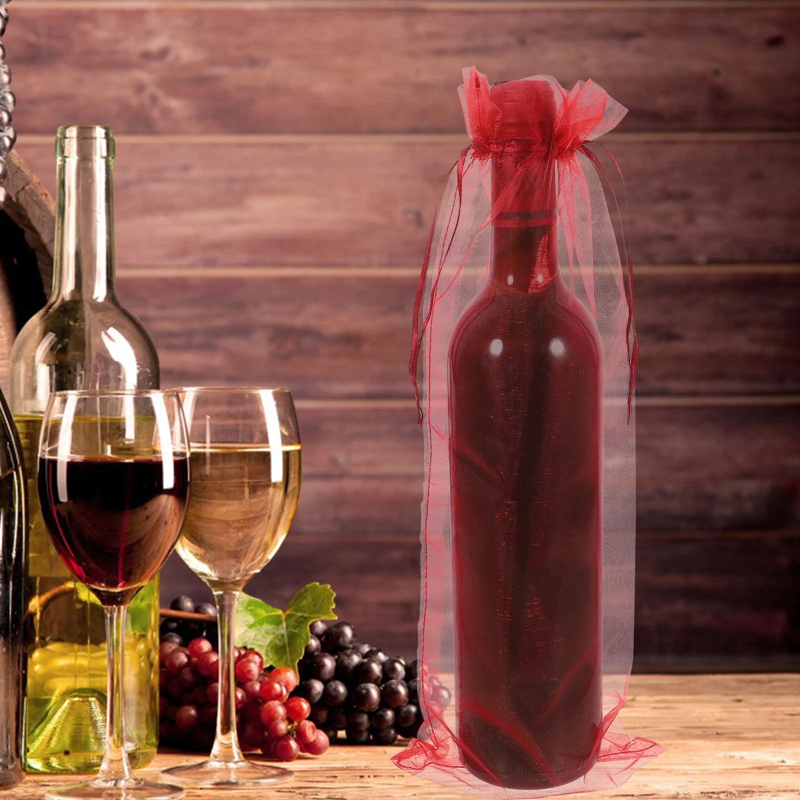 

10Pcs Wine Organza Bag Wine Packaging Drawstring Bag Bottle Holder Transport Organza Bag multiuse Gift Pouch Wedding Party favor