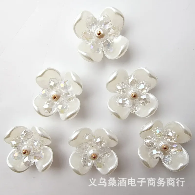 Crystal White Flower Shoe Charms for Clogs Simple Elegant Clothing Embellishment Shoe Flower Cap DIY Beaded Buckle  Quality