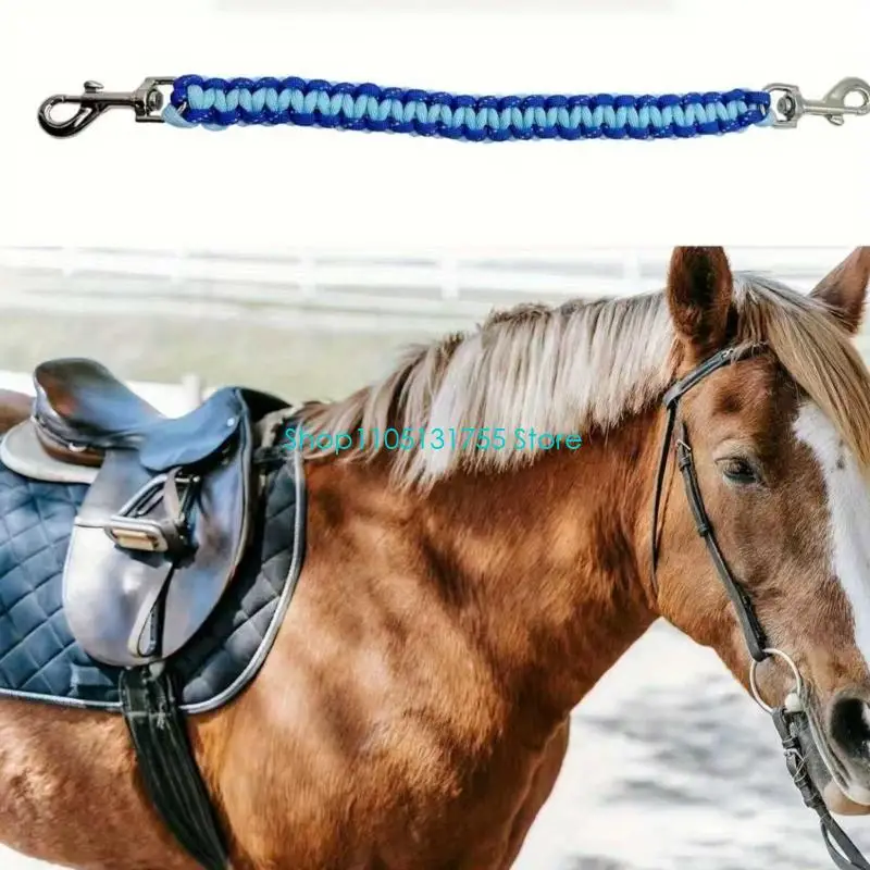 K0EF Horse Practice Grip Strap with Metal Clips, Saddles Balance Strap Blue Braided Balance Handhold for Mounting Work, Routine