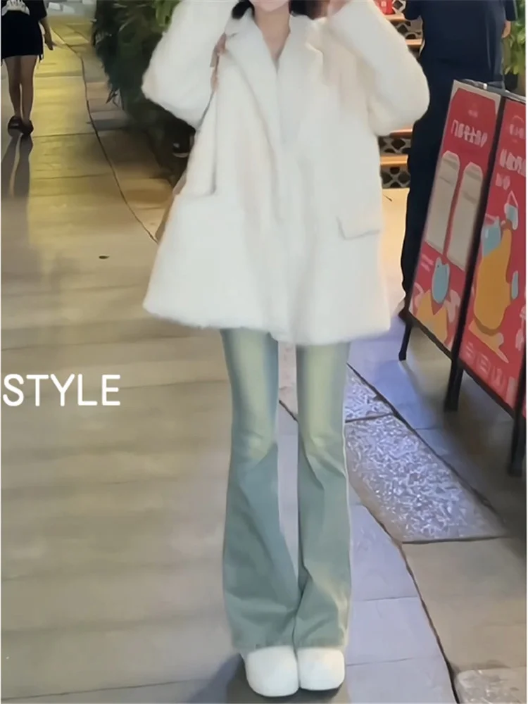 

Джинсы-клеш с высокой талией 175 см, женские, винтажные, с эффектом потертости, утягивающие, в американском ретро-стиле, весна-осень, с высокой посадкой