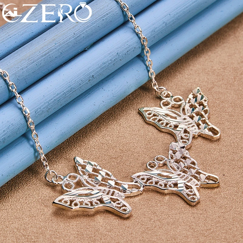 ALIZERO 925 Sterling Silver 18 Inch Chain Three Butterfly Necklace For Women Wedding Engagement Fashion Party Jewelry Gifts