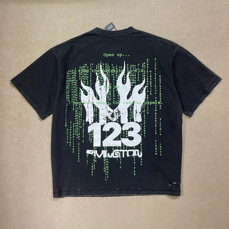 Black RRR123 New “Second Chance” Tee Summer High-Quality Washed Print Men’s Women’s Casual Loose-Fit