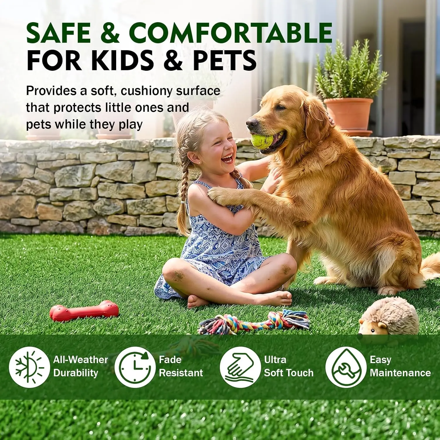 Artificial Grass Turf Rug 7x15 FT Outdoor Indoor Fake Grass Carpet Realistic Grass Turf Faux Lawn Pet-Friendly Area Rug Green Gr