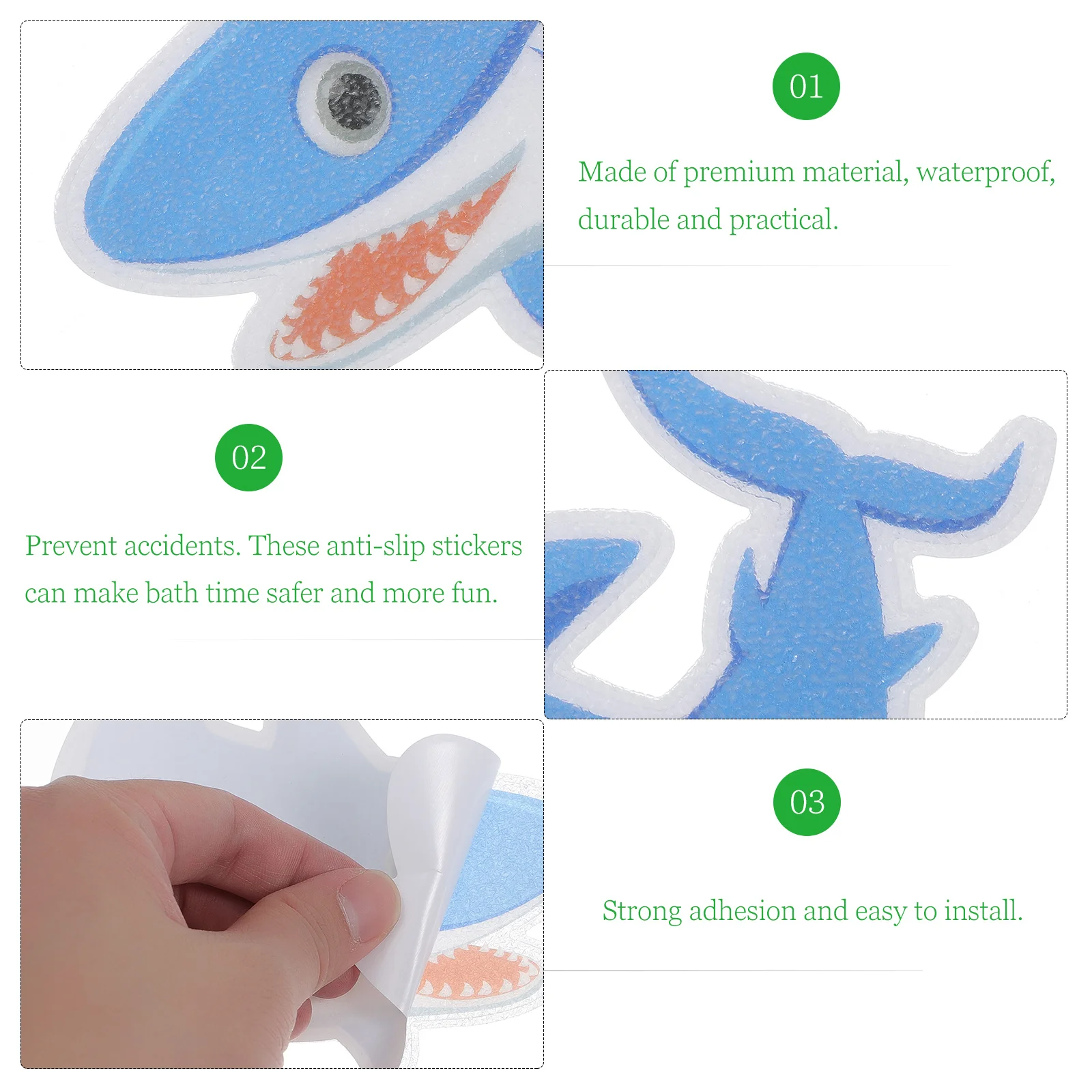 5 قطع من ملصقات السلامة المضادة للانزلاق سهلة التركيب، ملصق أرضية الحمام بنمط القرش لمنع الانزلاق باللون الأزرق #1