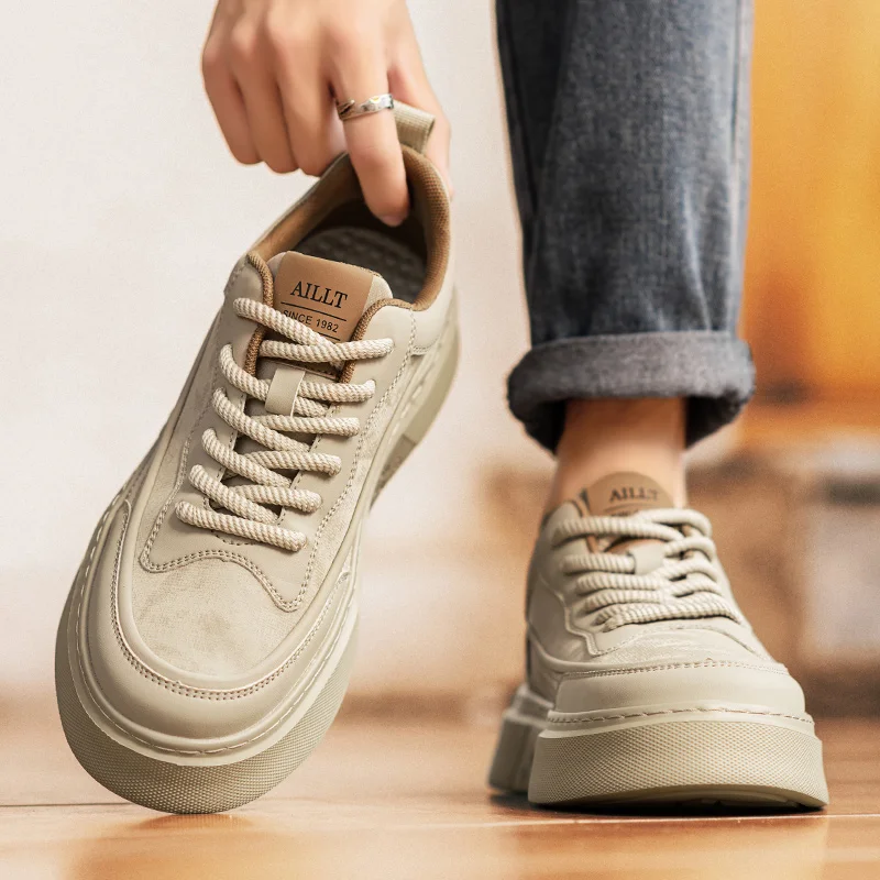 

Pu'er High Top Men's Shoes Spring 2026 New Versatile Casual Board Shoes Teenage Sports Thick Bottom Heightening White Shoes