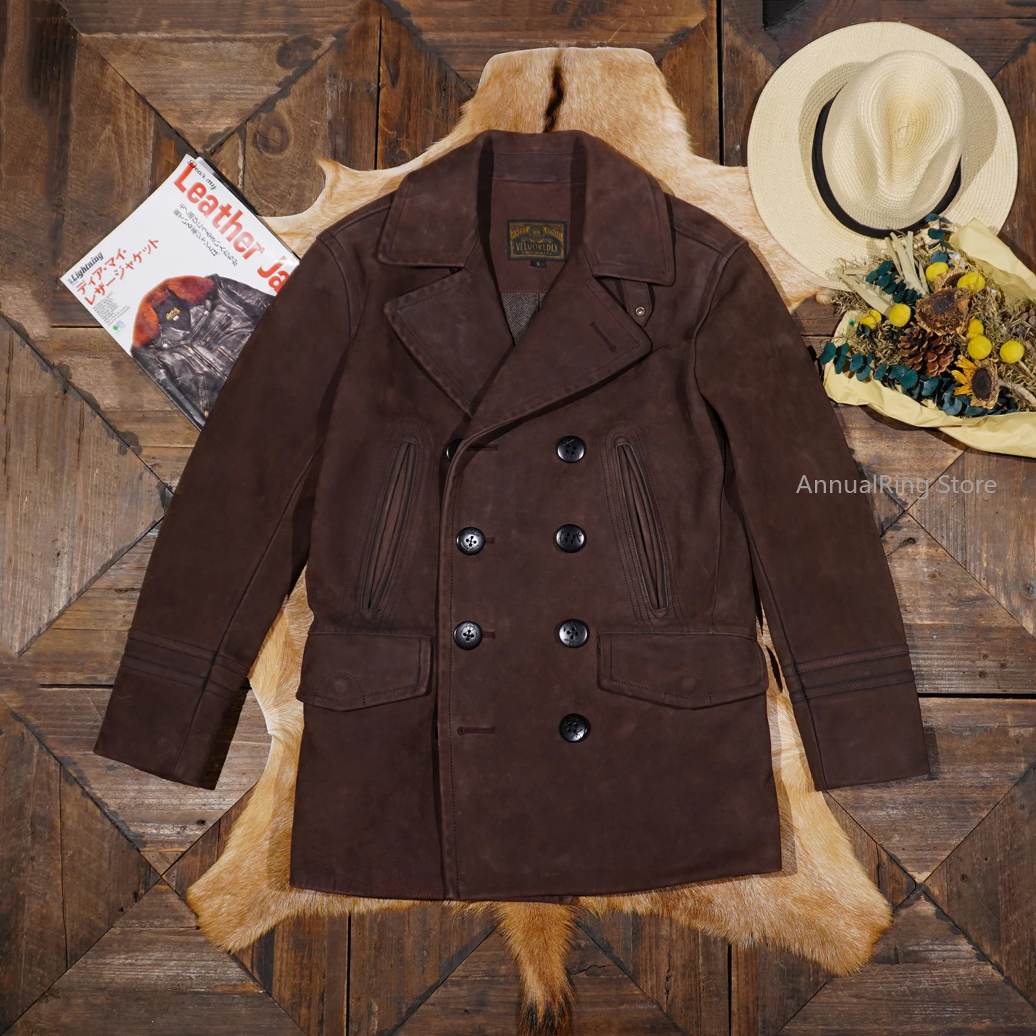 Heavyweight Classic Full Grain Cowhide Mid-length 740 Churchill Coat Cowhide Retro Genuine Leather Jacket