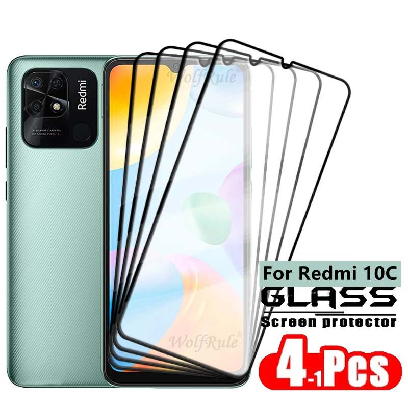 4PCS For Redmi 10C Glass Xiaomi Redmi 10C Tempered Glass Protective Full Cover Glue 9H For Screen Protector Redmi 10C Redmi10C