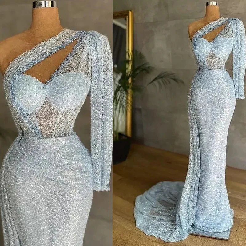 Sky Blue Plus Size Mother of the Bride Dresses Half Sleeve Appliqued Pleats Mermaid Mothers Dress For Weddings Elegant Formal Pr