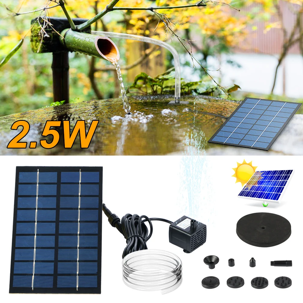 2.5W Solar Fountain Pump for Bird Bath with 6 Nozzles Floating Solar Powered Water Fountain for Garden Pools Ponds Fish Tanks