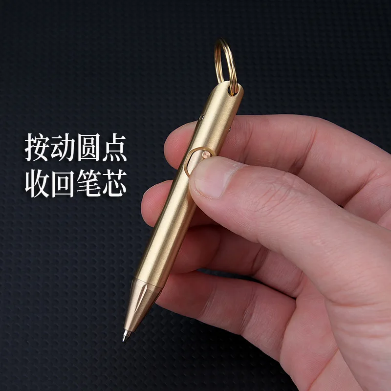Brass Quick Release Writing Pen Cylindrical Bolt Ballpoint Pen Mini Keychain Business Signature Stationery Gift Pen EDC Tool