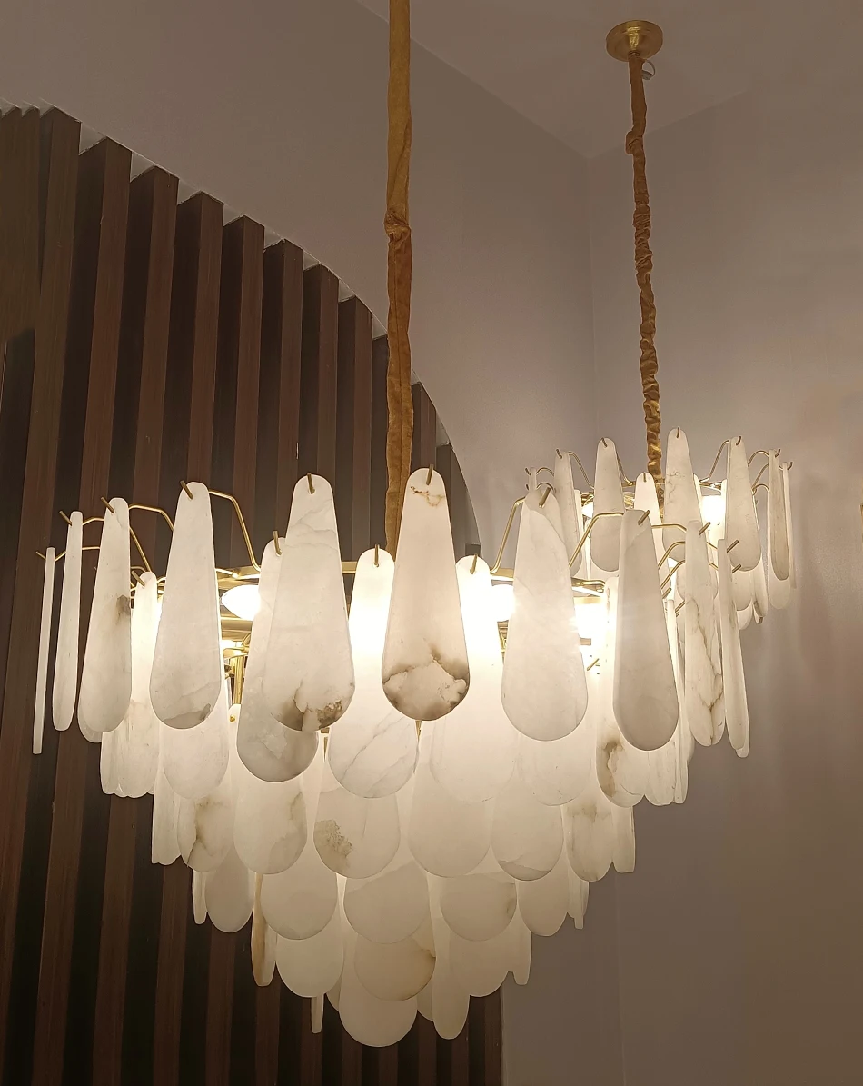 Nordic Marble Brass Chandelier Large Pendant Light for Villa Dining Room Designer Home Decor Luxury Illumination