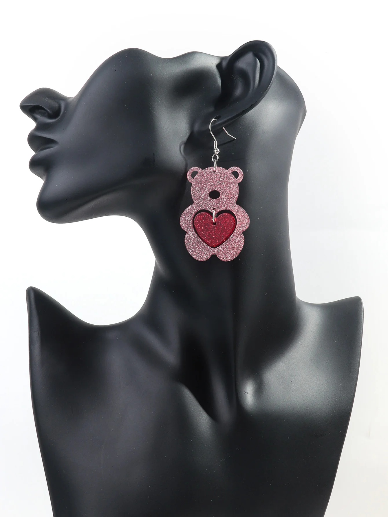 New Cute Bear Heart Acrylic Drop Earring for Women Sweet Love Animal Dangle Earring Fashion Jewelry Valentine's Day Gifts