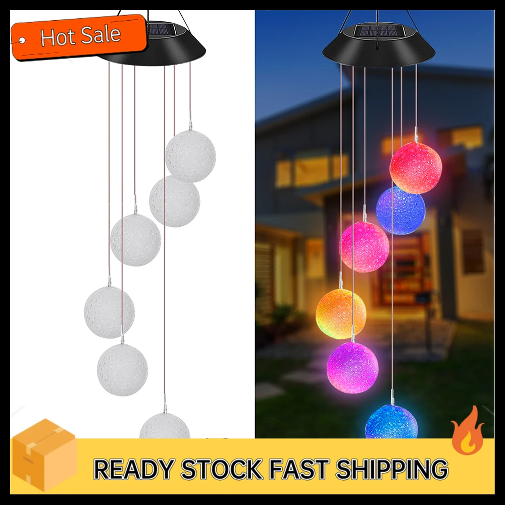 Solar Energy Powered Wind Chime Lamp Color-changing Ball Outdoor H-anging Light for Garden Street Home Decoration