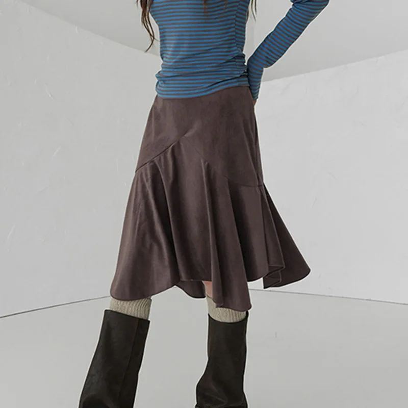 

Patchwork Asymmetry A-line Skirt Japanese Vintage Y2K Midi Skirt Fashion High Waist Skirt 2025 Korean Style Women's Clothing